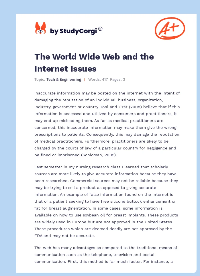 The World Wide Web and the Internet Issues. Page 1