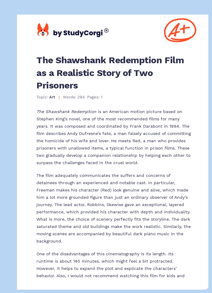 The Shawshank Redemption Film as a Realistic Story of Two Prisoners. Page 1