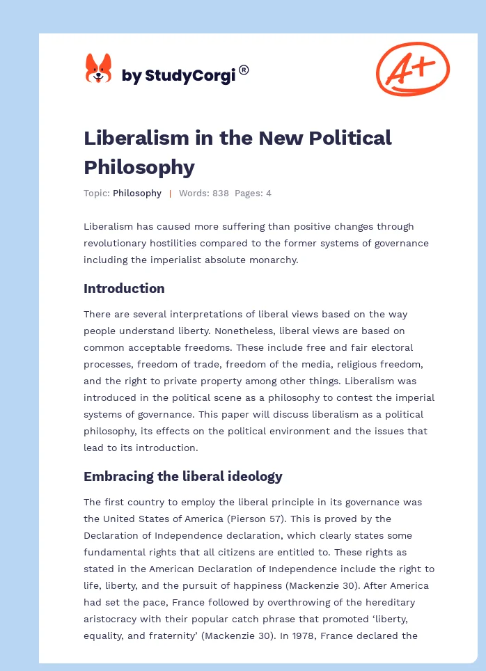 Liberalism in the New Political Philosophy. Page 1