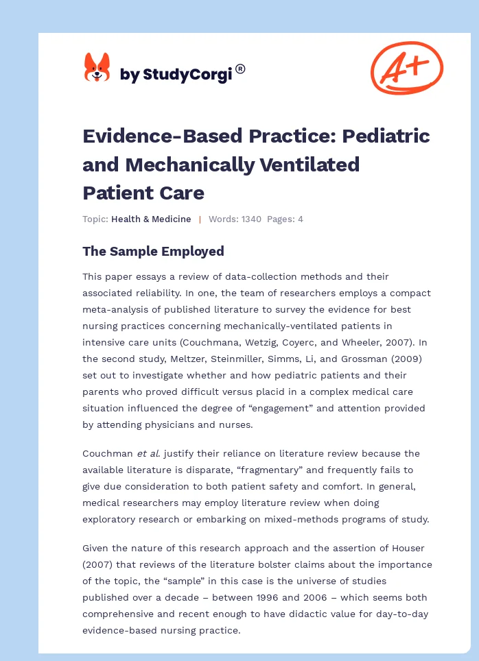 Evidence-Based Practice: Pediatric and Mechanically Ventilated Patient Care. Page 1