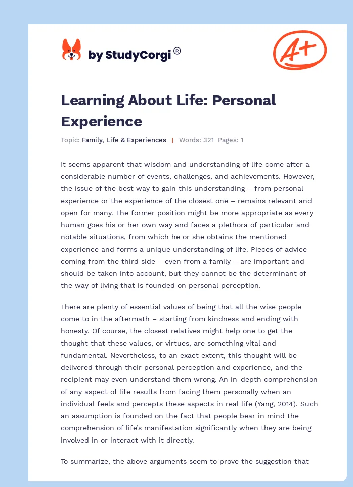 Learning About Life: Personal Experience. Page 1