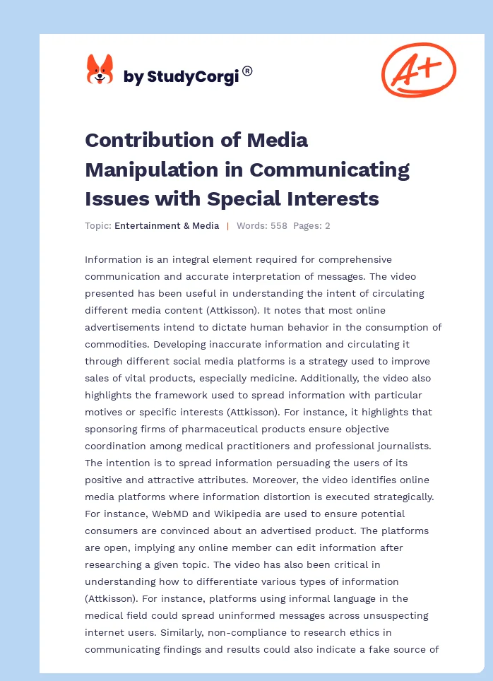 Contribution of Media Manipulation in Communicating Issues with Special Interests. Page 1