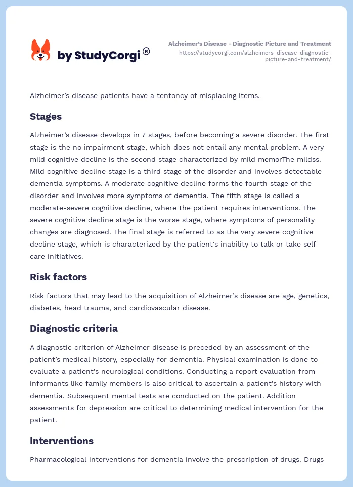 Alzheimer’s Disease - Diagnostic Picture and Treatment. Page 2