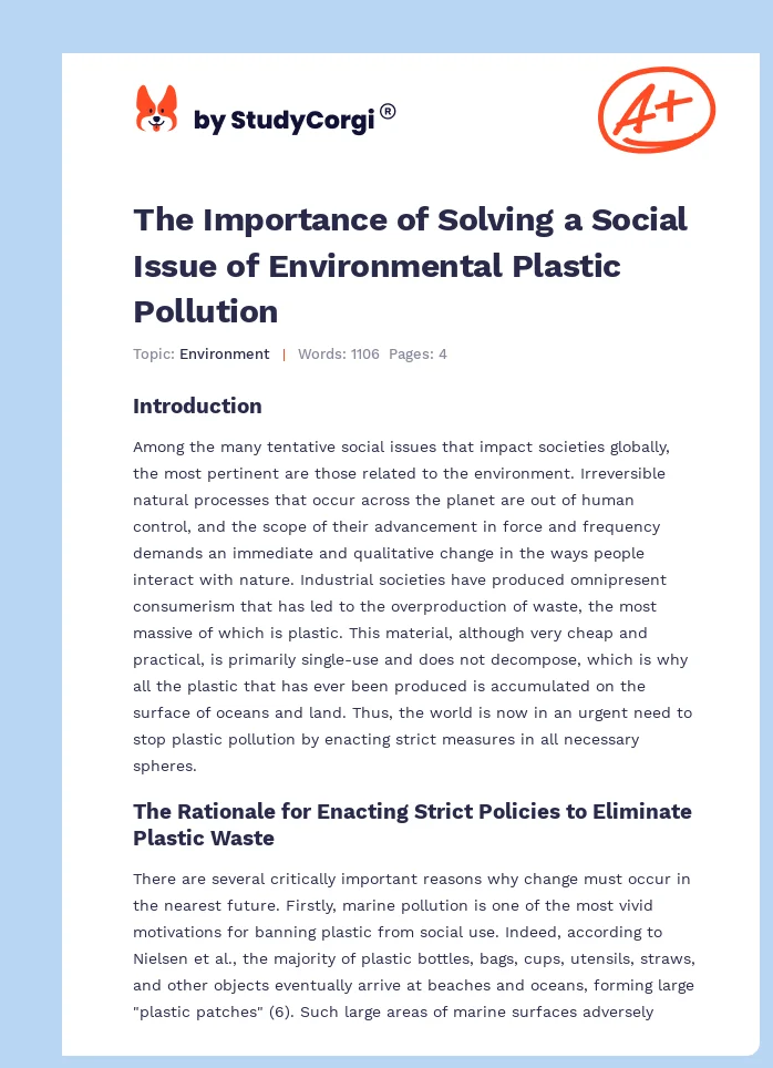 The Importance of Solving a Social Issue of Environmental Plastic Pollution. Page 1