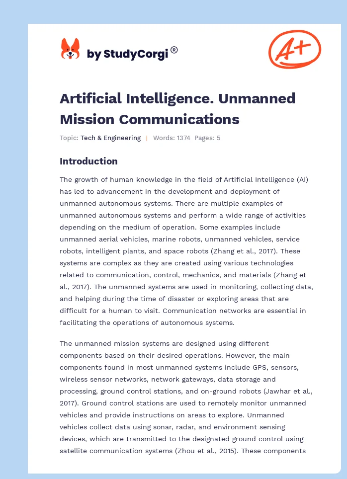 Artificial Intelligence. Unmanned Mission Communications. Page 1