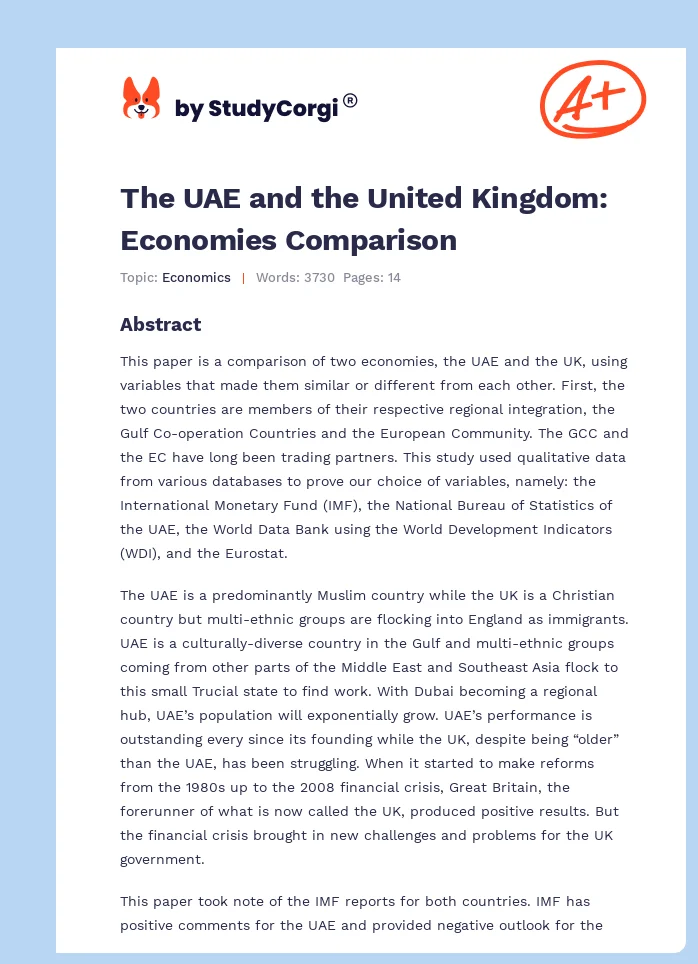 The UAE and the United Kingdom: Economies Comparison. Page 1