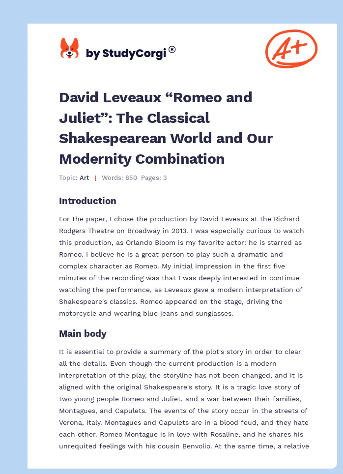 David Leveaux “Romeo and Juliet”: The Classical Shakespearean World and Our Modernity Combination. Page 1
