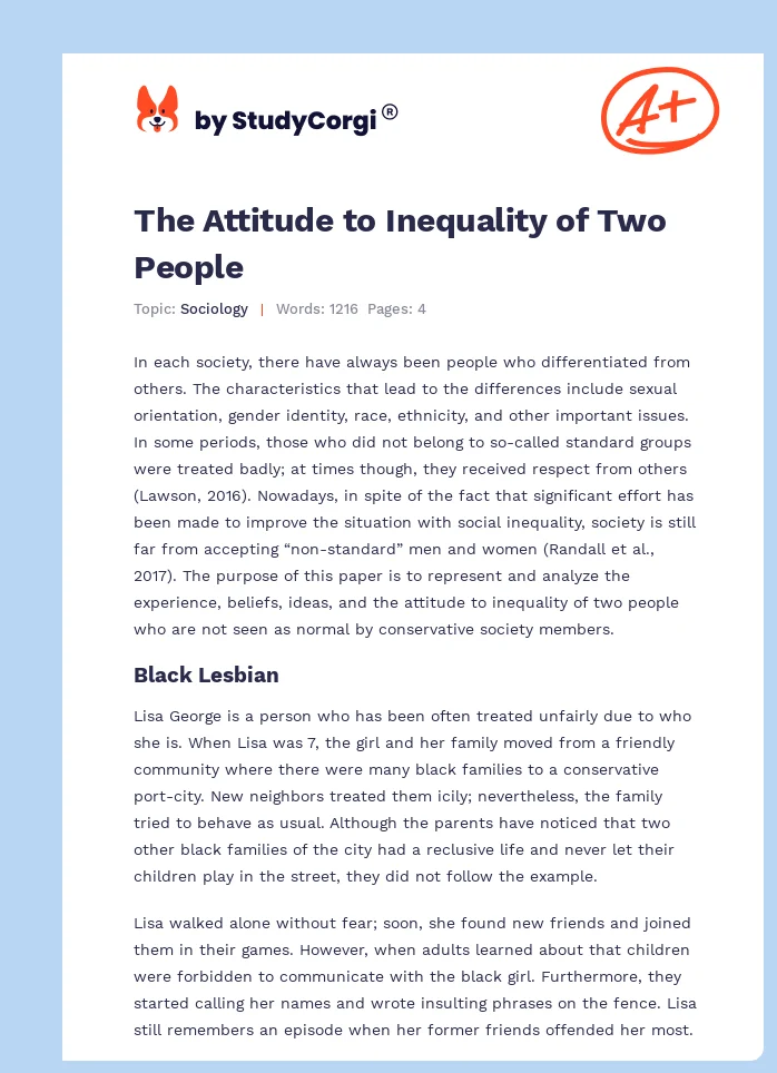 The Attitude to Inequality of Two People. Page 1