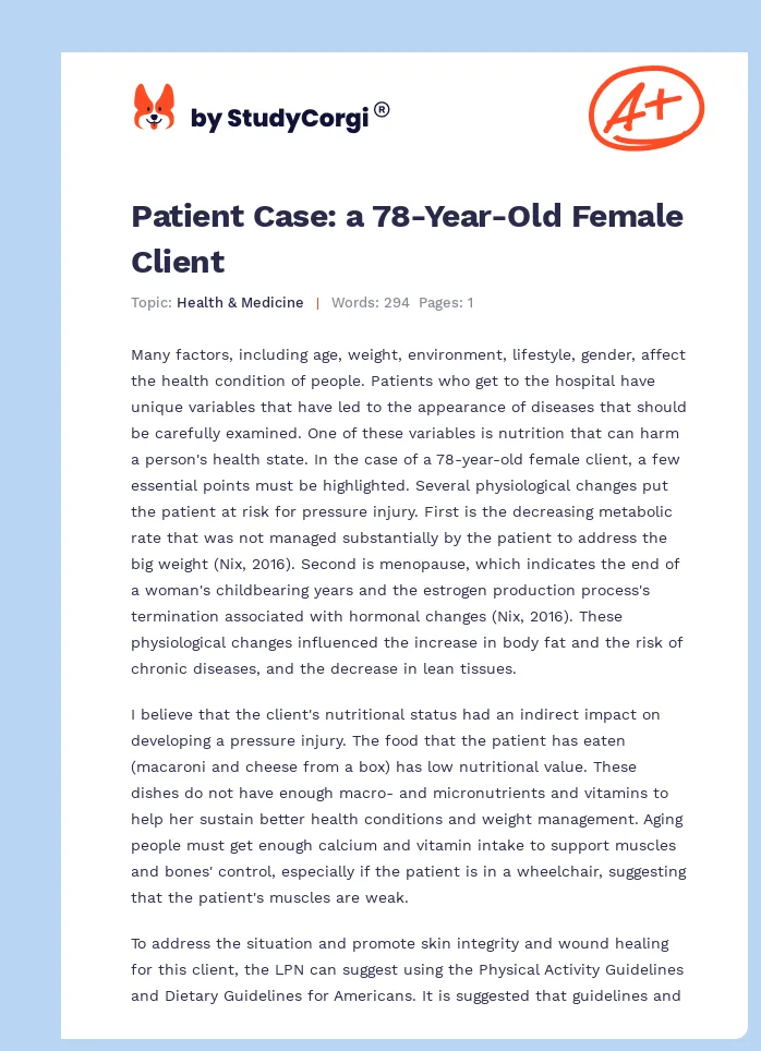 Patient Case: a 78-Year-Old Female Client. Page 1