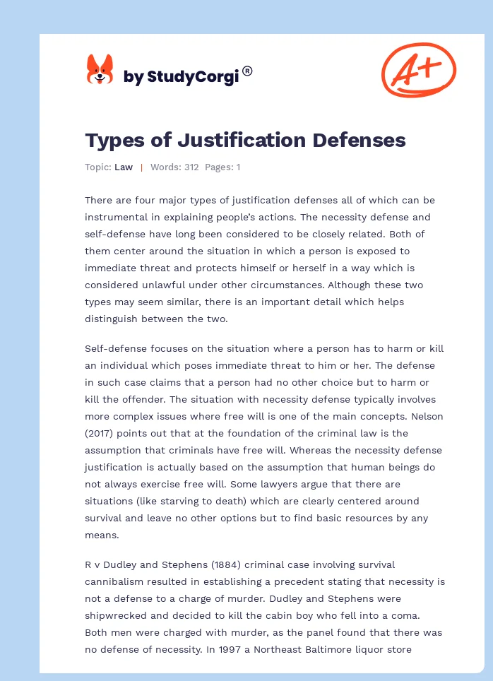 Types of Justification Defenses. Page 1