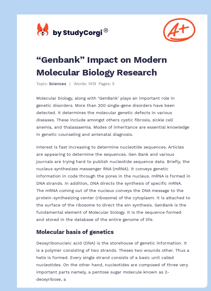 “Genbank” Impact on Modern Molecular Biology Research. Page 1