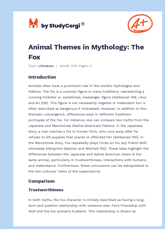 Animal Themes in Mythology: The Fox. Page 1