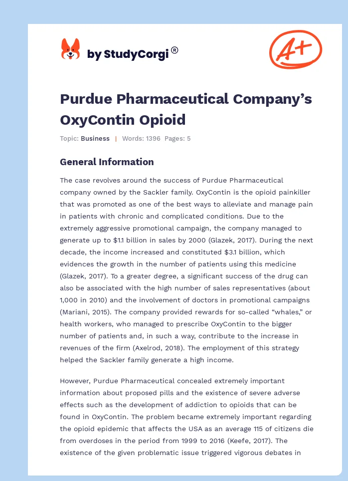 Purdue Pharmaceutical Company’s OxyContin Opioid. Page 1