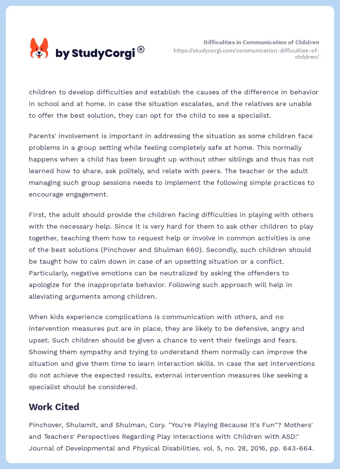 Difficulties in Communication of Children. Page 2