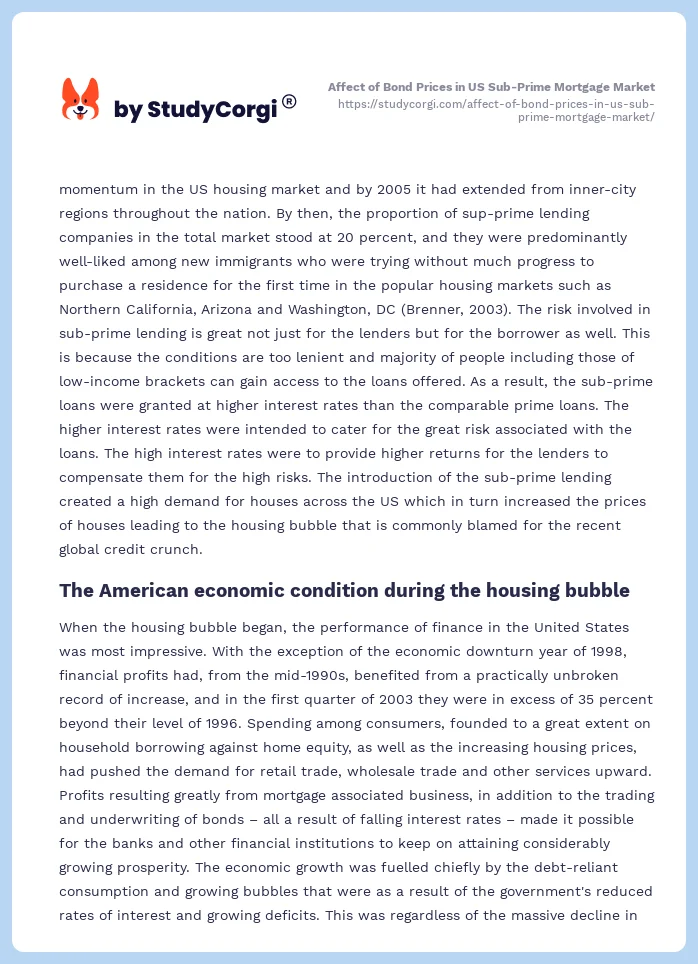 Affect of Bond Prices in US Sub-Prime Mortgage Market. Page 2