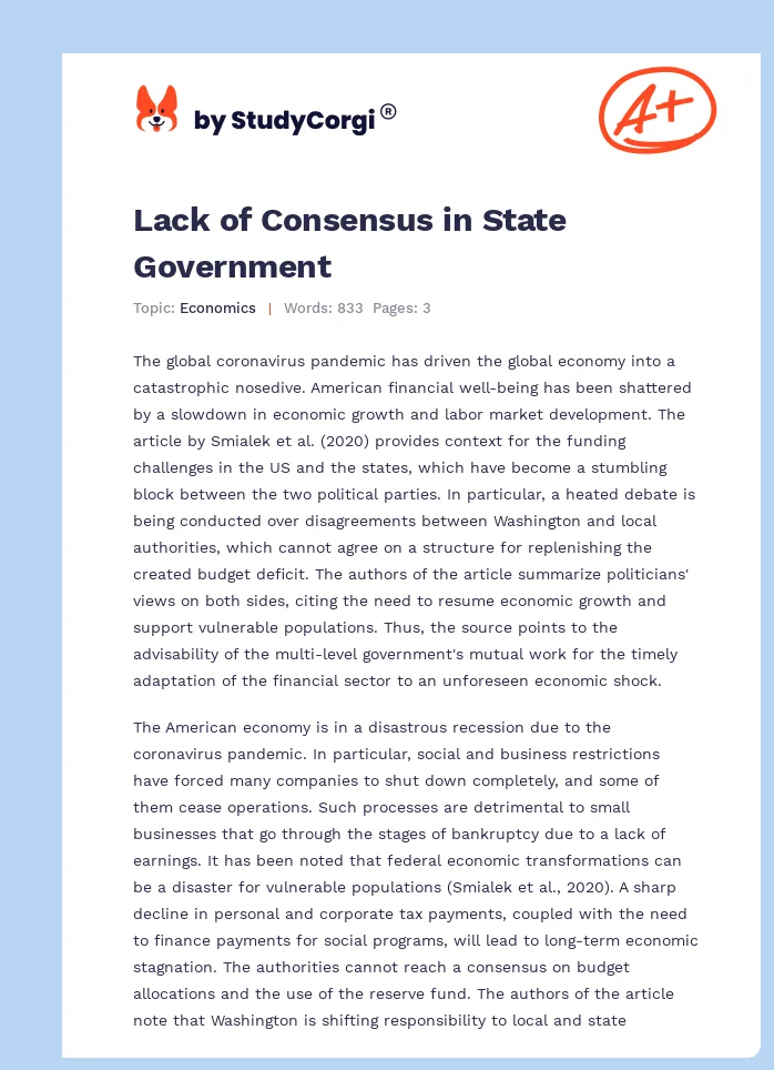 Lack of Consensus in State Government. Page 1