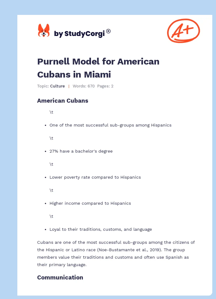 Purnell Model for American Cubans in Miami. Page 1