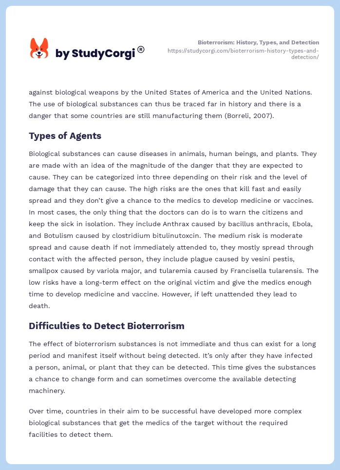 Bioterrorism: History, Types, and Detection. Page 2