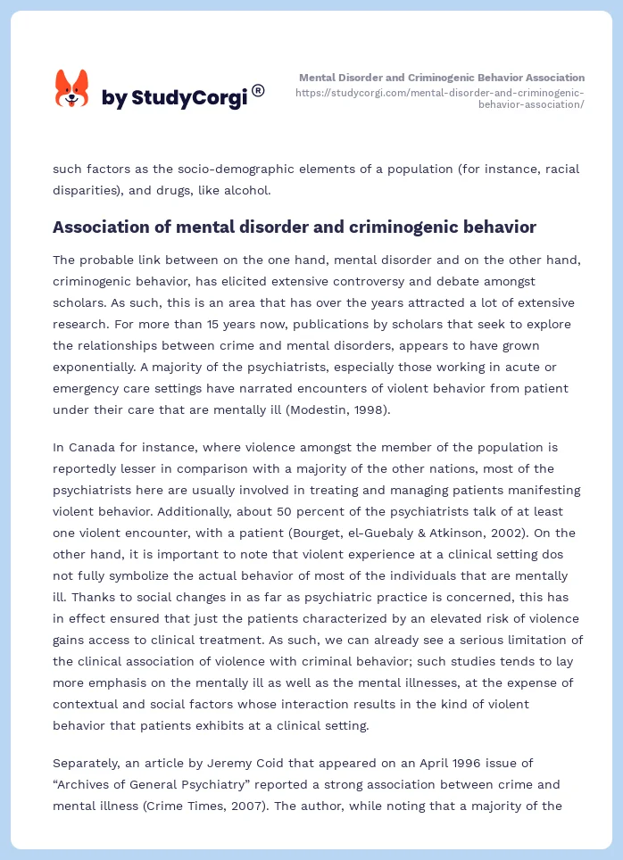 Mental Disorder and Criminogenic Behavior Association. Page 2