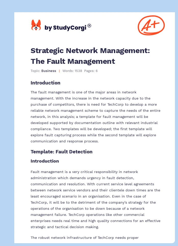 Strategic Network Management: The Fault Management. Page 1