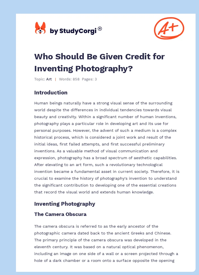 Who Should Be Given Credit for Inventing Photography?. Page 1