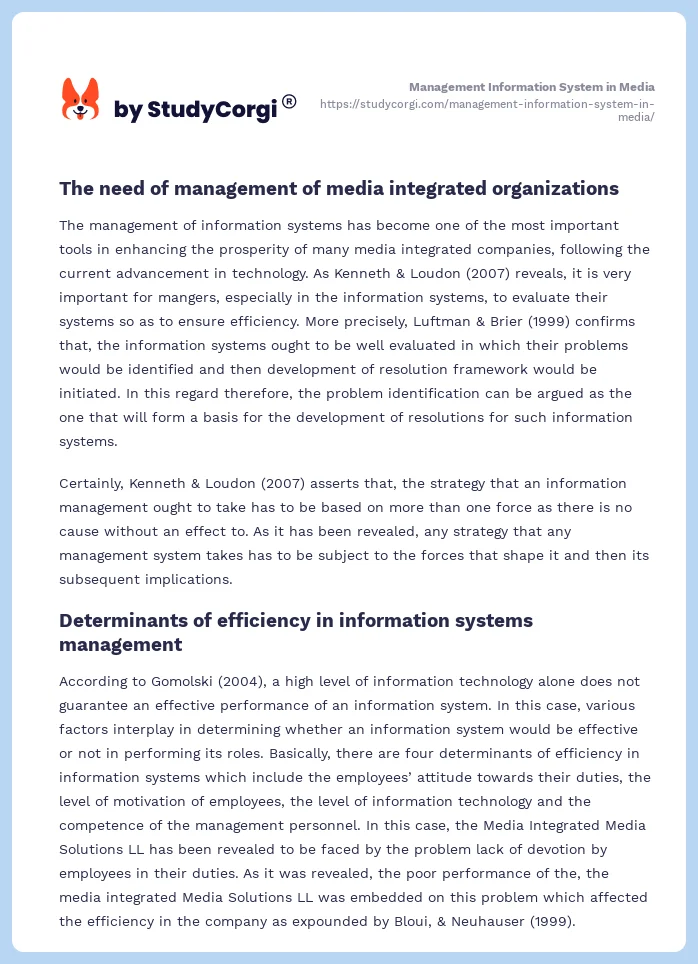 Management Information System in Media. Page 2