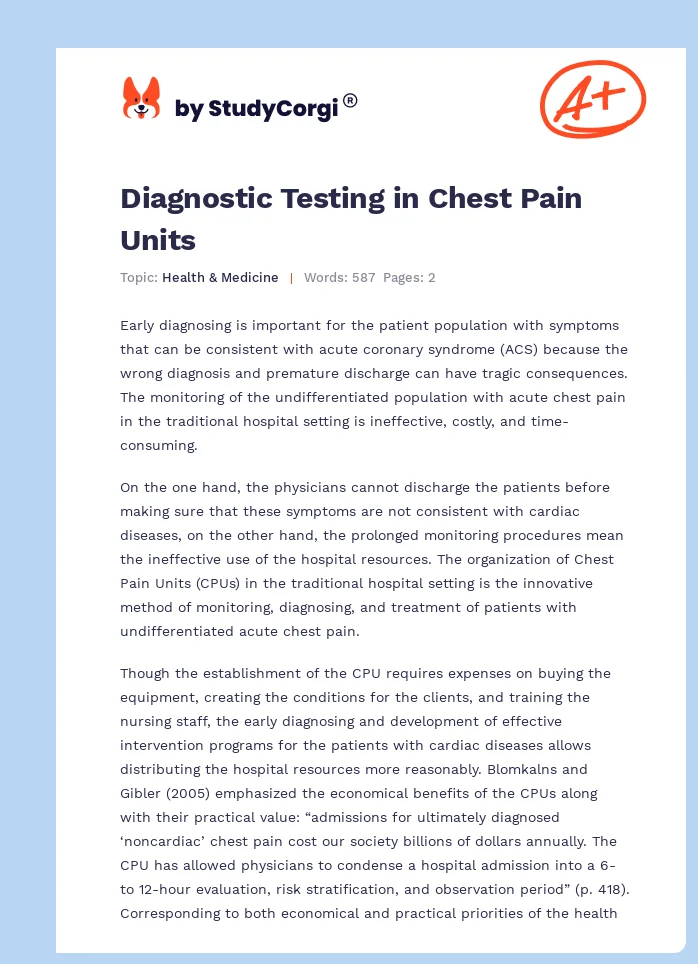 Diagnostic Testing in Chest Pain Units. Page 1