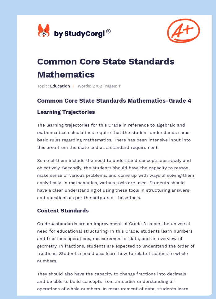 Common Core State Standards Mathematics. Page 1