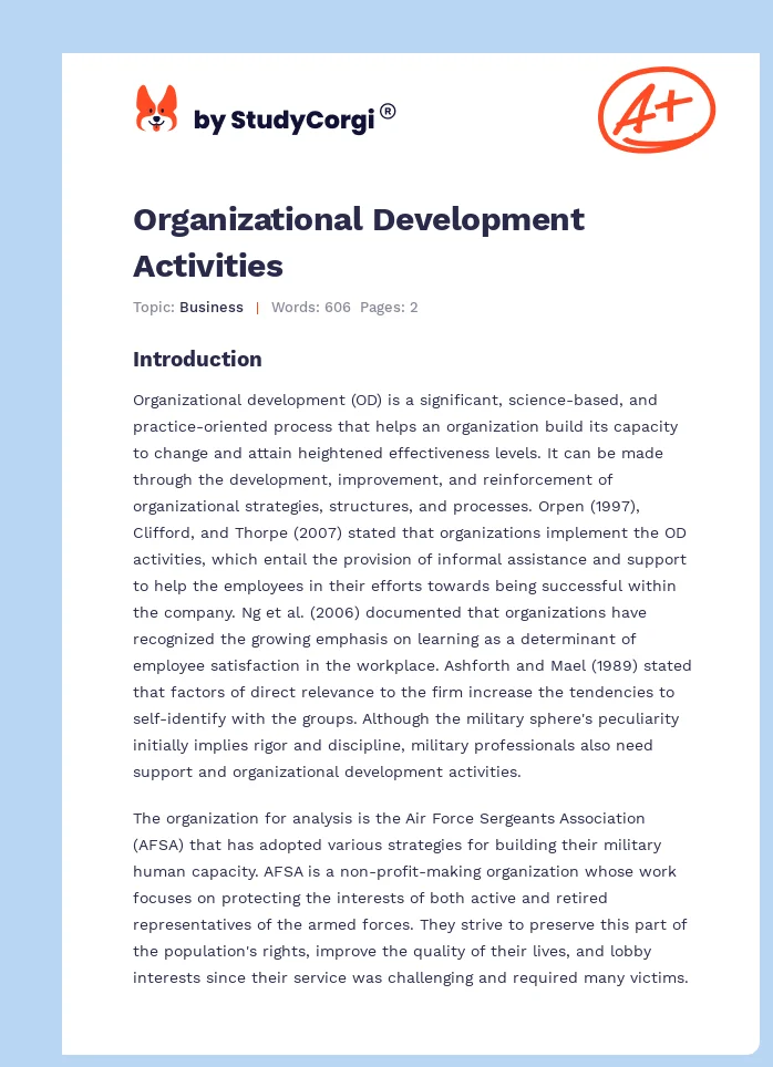 Organizational Development Activities. Page 1