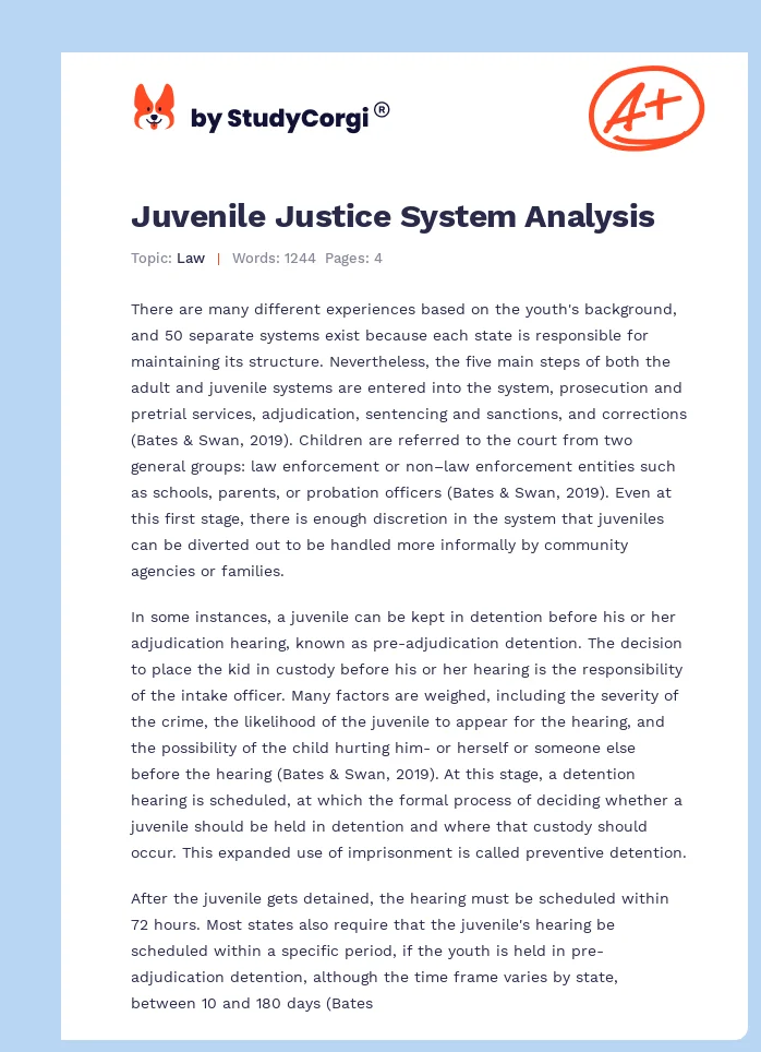 Juvenile Justice System Analysis. Page 1