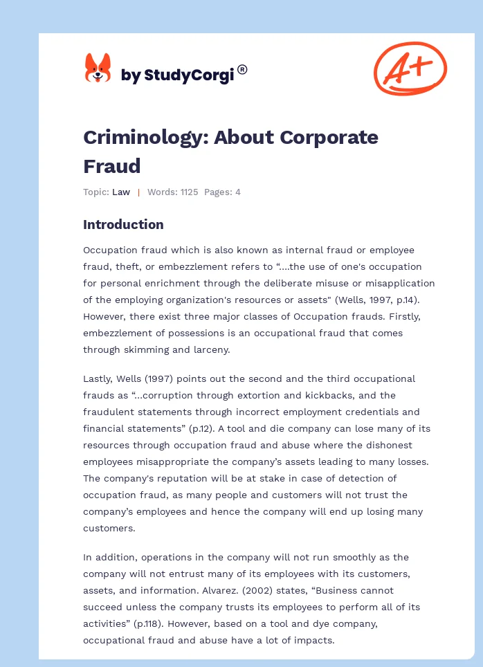 Criminology: About Corporate Fraud. Page 1