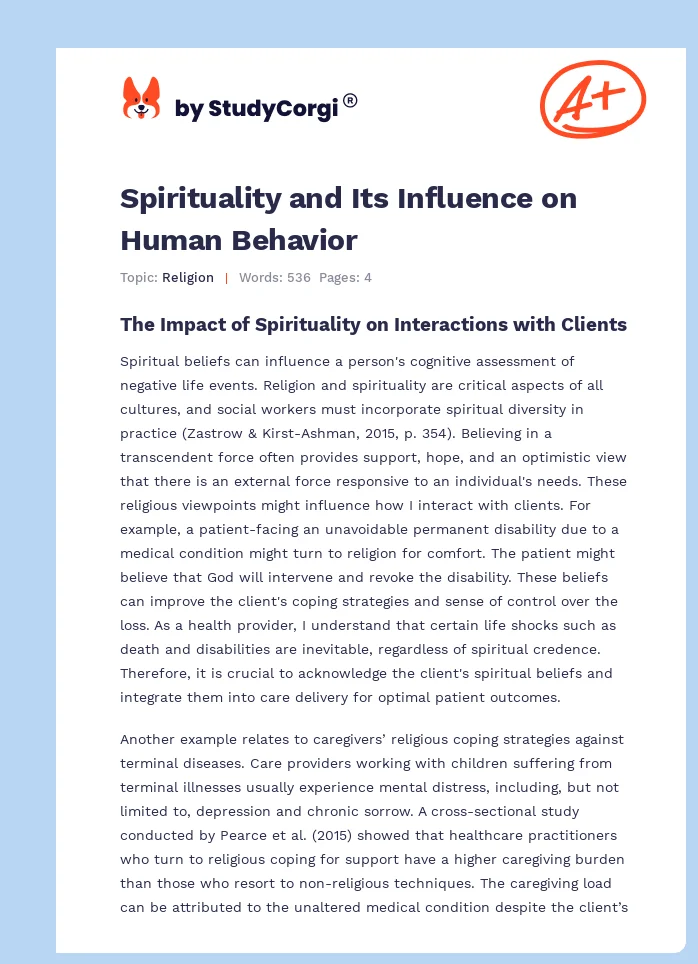 Spirituality and Its Influence on Human Behavior. Page 1