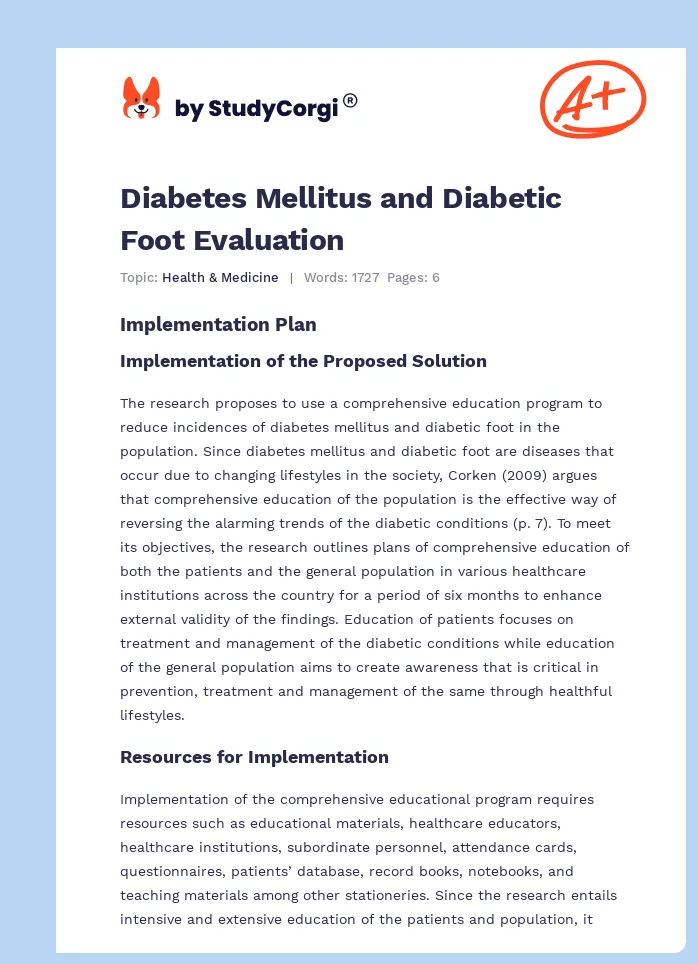 Diabetes Mellitus and Diabetic Foot Evaluation. Page 1