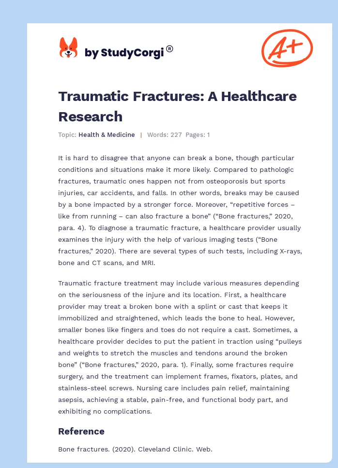 Traumatic Fractures: A Healthcare Research. Page 1