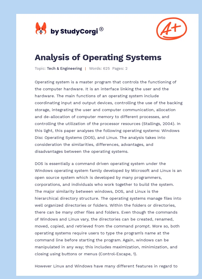 Analysis of Operating Systems. Page 1