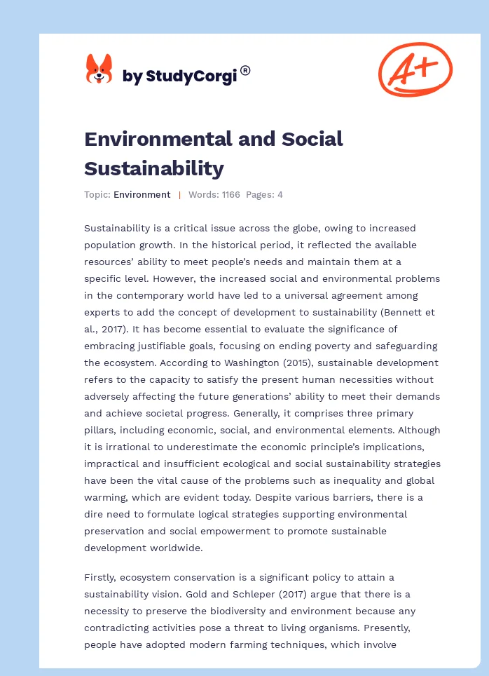 Environmental and Social Sustainability. Page 1