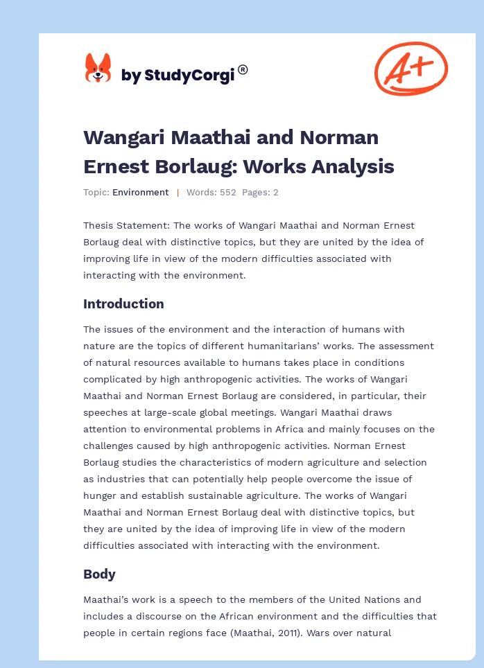 Wangari Maathai and Norman Ernest Borlaug: Works Analysis. Page 1