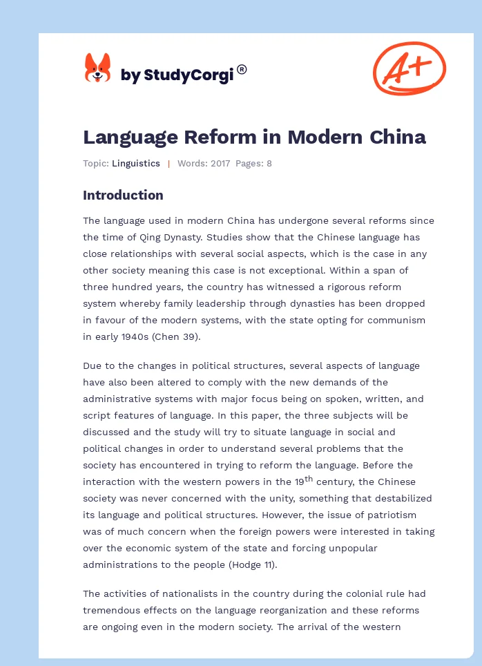 Language Reform in Modern China. Page 1