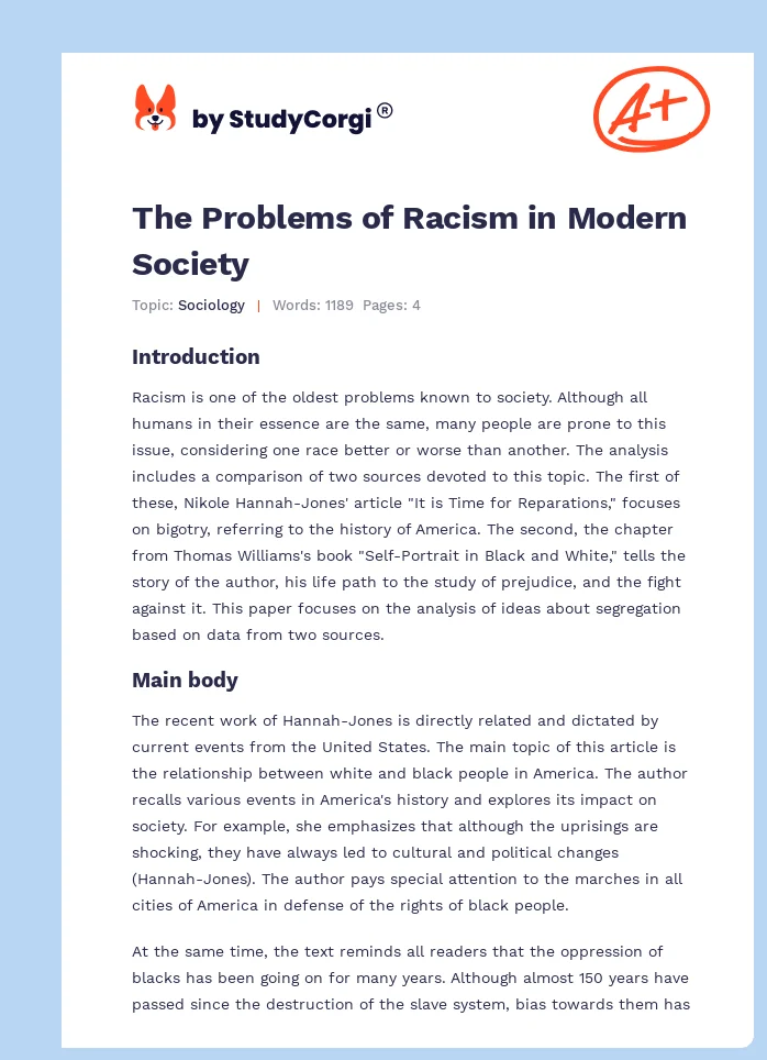 The Problems of Racism in Modern Society. Page 1