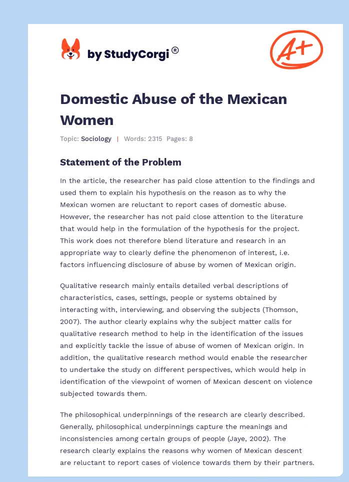 Domestic Abuse of the Mexican Women. Page 1
