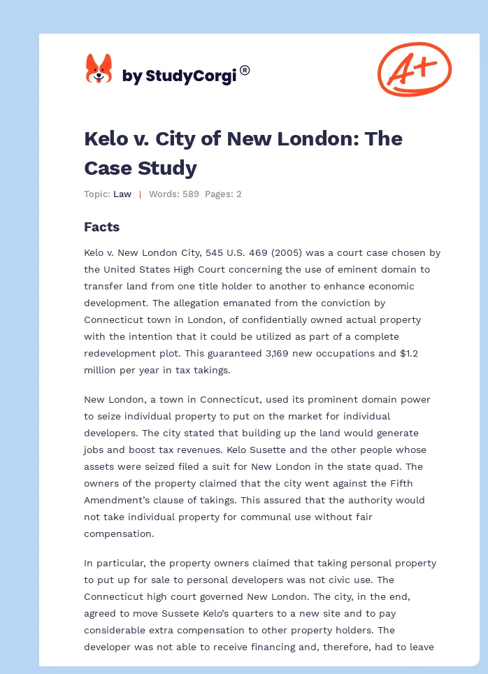 Kelo v. City of New London: The Case Study. Page 1