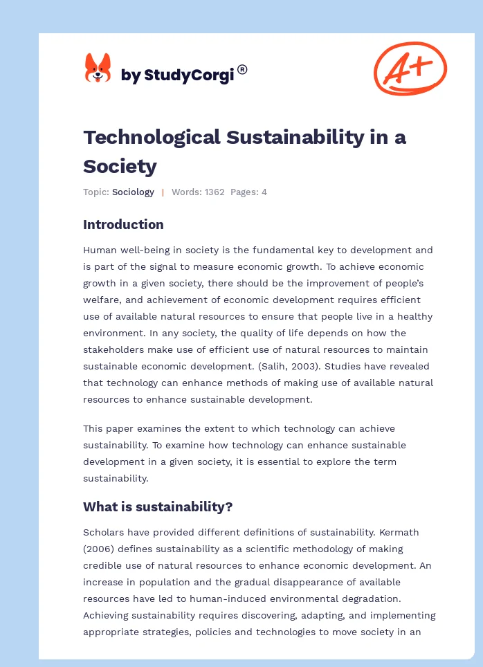 Technological Sustainability in a Society. Page 1