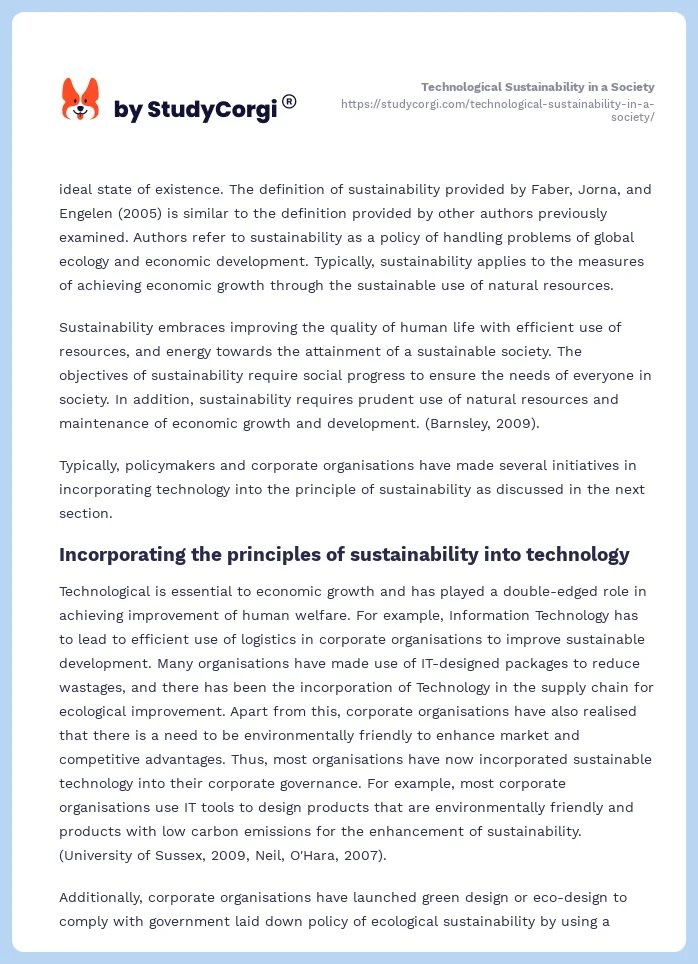 Technological Sustainability in a Society. Page 2