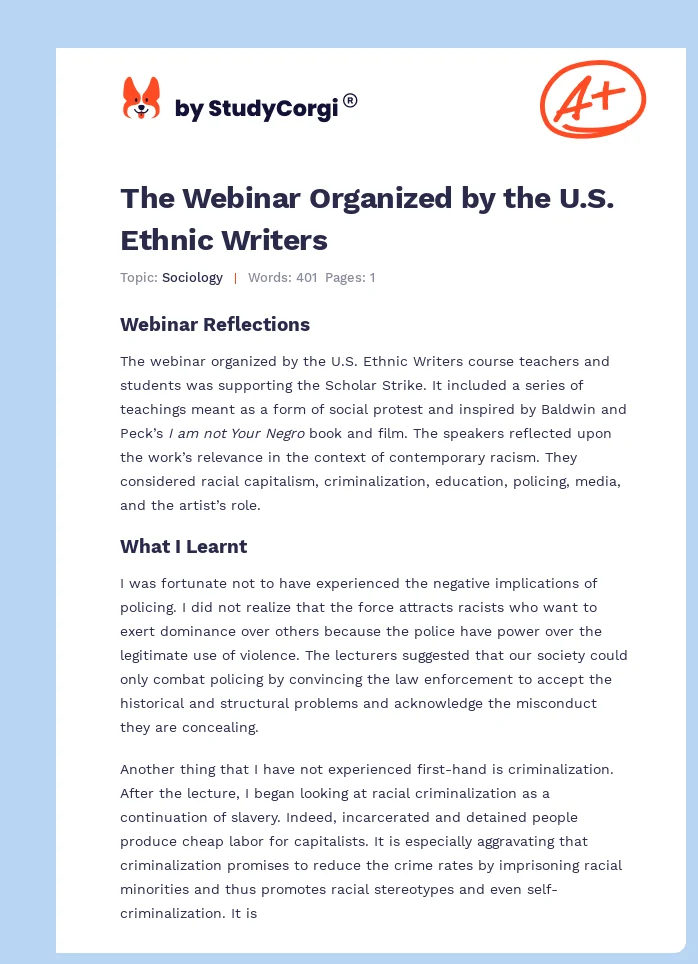 The Webinar Organized by the U.S. Ethnic Writers. Page 1