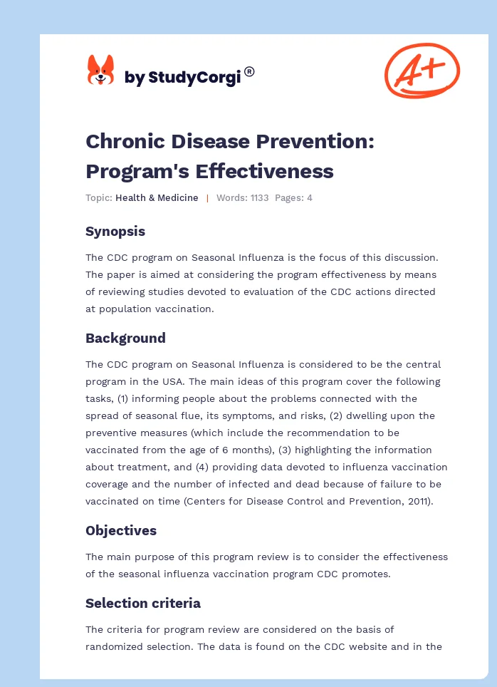 Chronic Disease Prevention: Program's Effectiveness. Page 1