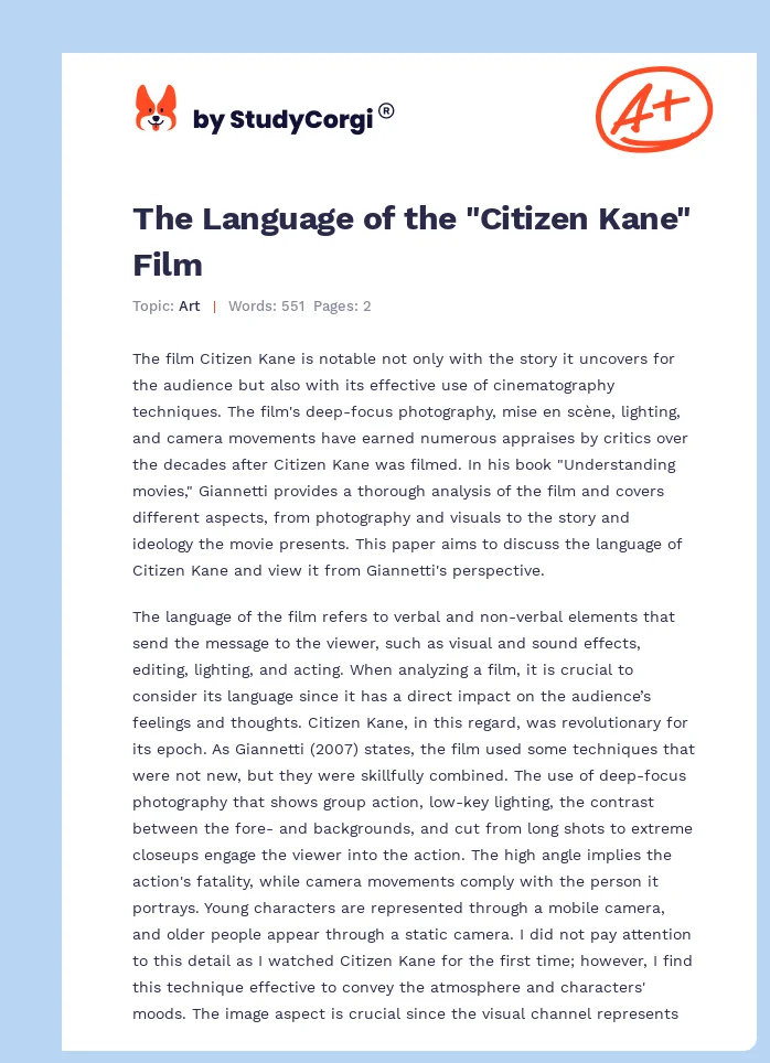 The Language of the "Citizen Kane" Film. Page 1