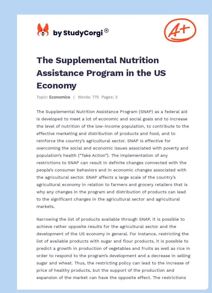 The Supplemental Nutrition Assistance Program in the US Economy. Page 1