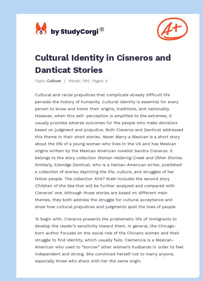 Cultural Identity in Cisneros and Danticat Stories. Page 1