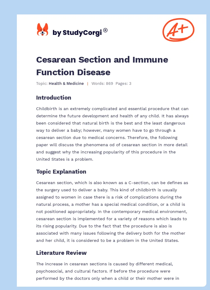 Cesarean Section and Immune Function Disease. Page 1