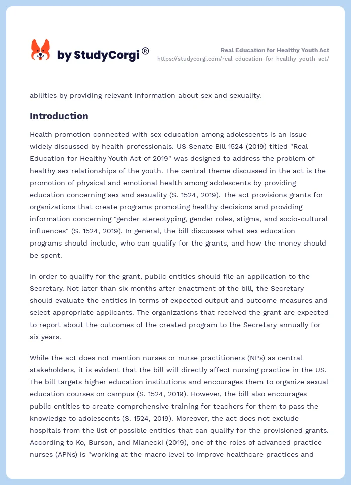 Real Education for Healthy Youth Act. Page 2